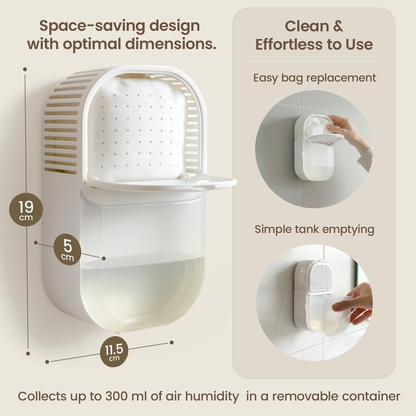 Wardrobe Dehumidifier Wall Mounted – Reusable Moisture Absorber with Refill Sachets